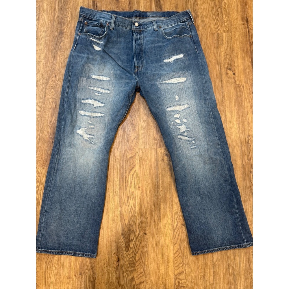 Levis 501 150th Anniversary Distressed Original Fit Jeans Blue W44 L32
